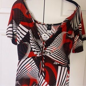 Black Red Jumpsuit Plus Size 3X Draw String Front Short Sleeve NWT